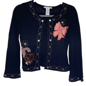 Vintage Nanette Lepore Cardigan | Bead & Bow Design | Long Sleeve | Sz Small